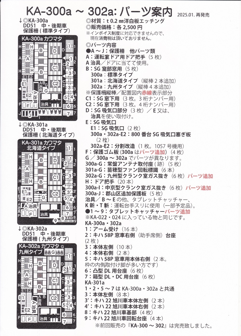 再生産品のパーツ案内出来ました。: 幻の鉄道模型パーツ屋